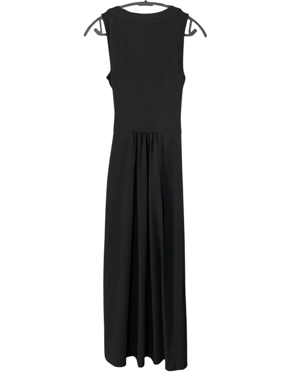 Lands’ End Black Faux Wrap Maxi Dress XS V Neck Tulip Hem Ruched Sleeveless - Picture 5 of 7